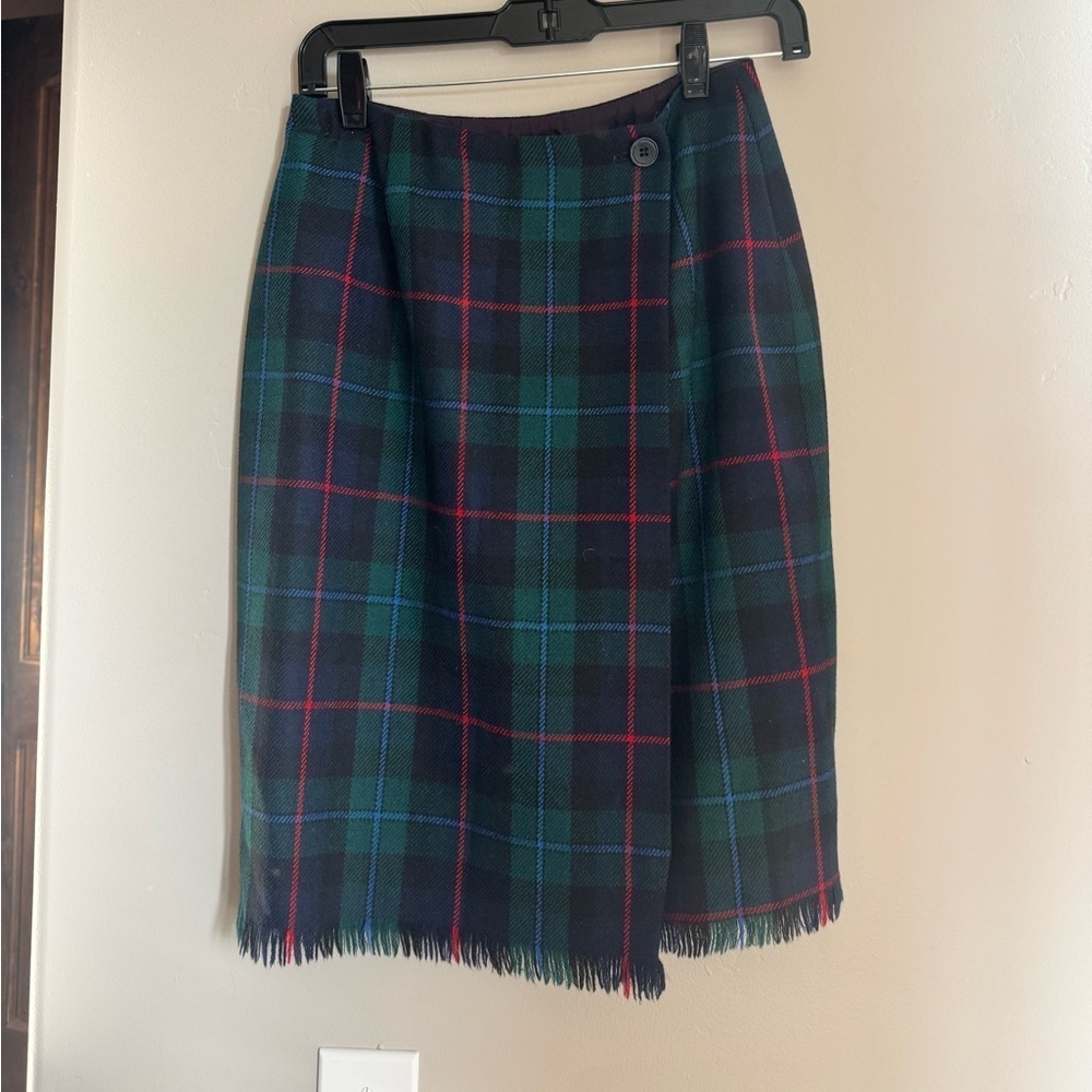 Vintage Wool Tartan Plaid Fringe Skirt | Academia Preppy Winter Holiday Skirt 6
